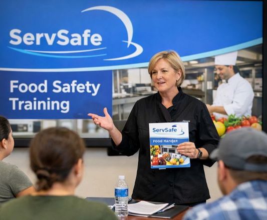 Food service employees attending a ServSafe Food Handler training class in Huntsville, Alabama.